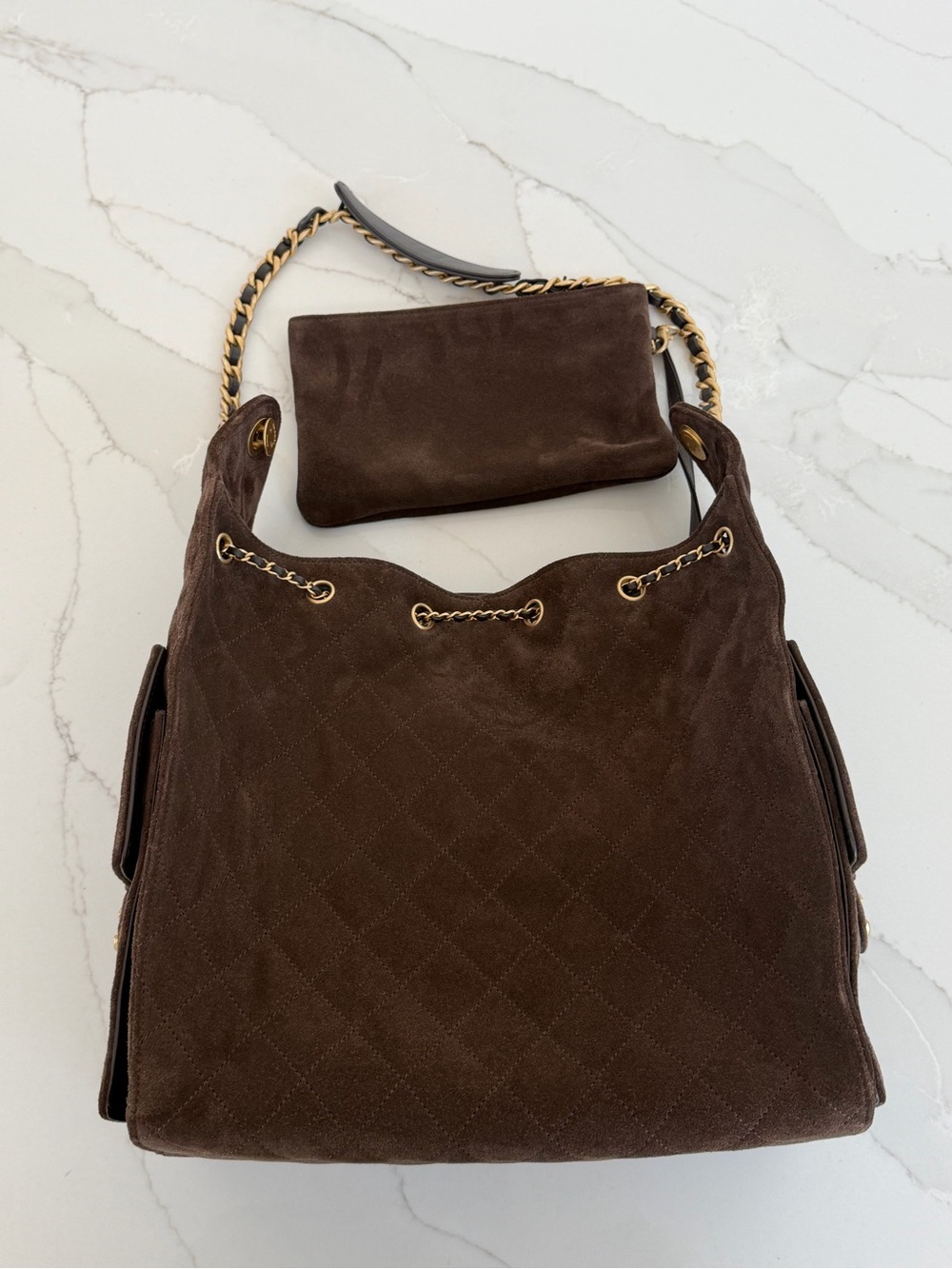 CHANEL 25 Dark Brown Suede Hobo with Gold Chain and CC Charm MEDIUM - Picture 3 of 15